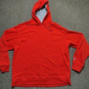CHAMPION Hoodie Men 2XL Orange Cotton Blend Fleece Pullover Classic Logo